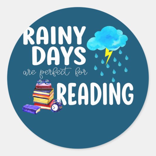 Boekomslag Rainy Days Bookworm lezen Ronde Sticker (Voorkant)