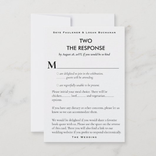 Boekpagina Literaire bruiloft RSVP Response Kaart (Voorkant)
