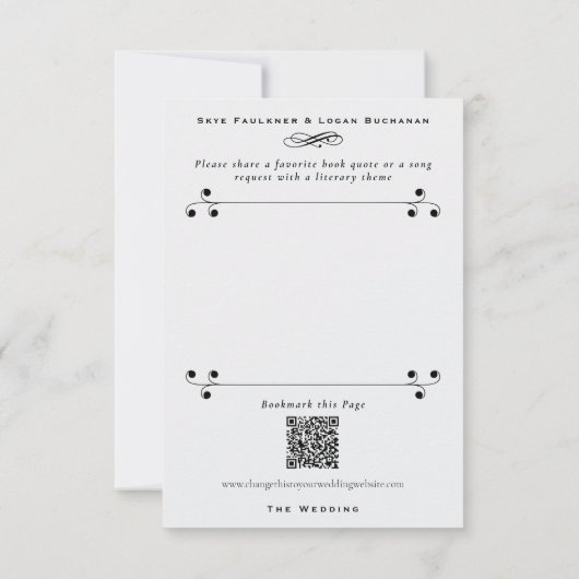 Boekpagina Literaire bruiloft RSVP Response Kaart (Achterkant)