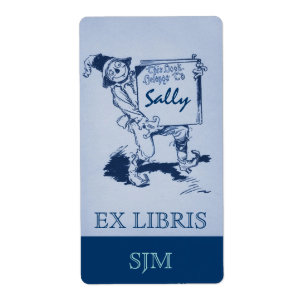Boekplaat Antiek Scarecrow Houds Boek EX LIBRIS Etiket
