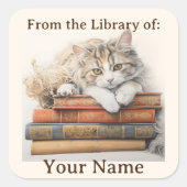 Boekplaat met Cat Relaxen op Boeken Vierkante Sticker (Voorkant)