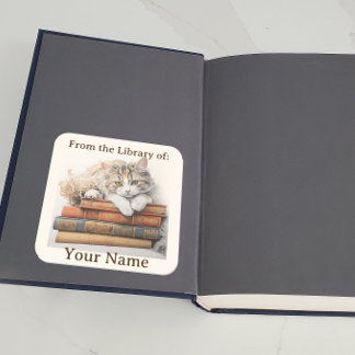Boekplaat met Cat Relaxen op Boeken Vierkante Sticker