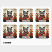 Boekplaat met decoratieve kat vierkante sticker (Vel)