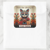 Boekplaat met decoratieve kat vierkante sticker (Tas)