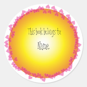 Boekplaat met roze hartjes ronde sticker