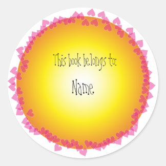 Boekplaat met roze hartjes ronde sticker