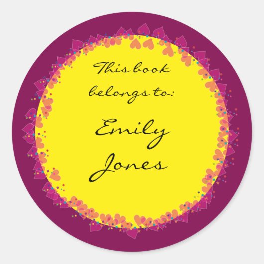 Boekplaat met schattige hartjes ronde sticker (Voorkant)