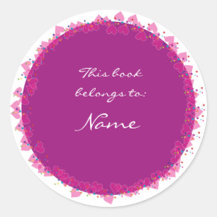 Boekplaat met schattige hartjes ronde sticker