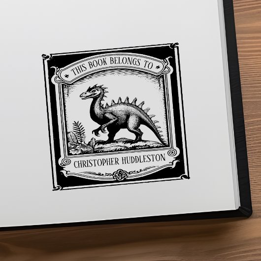 Boekplaat met vintage dinosaurus en aangepaste naa rubberstempel