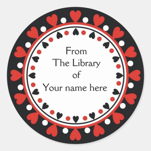 Boekplaat - Rode harten witte Polka Dots Ronde Sticker (Voorkant)