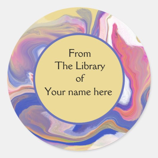 Boekplaat- roze en Paarse marmeren Abstract patroo Ronde Sticker (Voorkant)