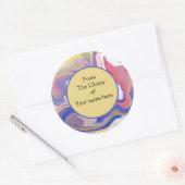 Boekplaat- roze en Paarse marmeren Abstract patroo Ronde Sticker (Envelop)