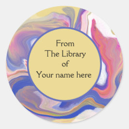 Boekplaat- roze en Paarse marmeren Abstract patroo Ronde Sticker