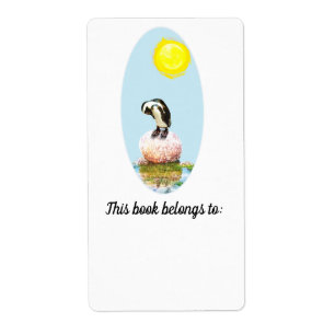 Boekplaat van slapende pinguïn in de zon etiket