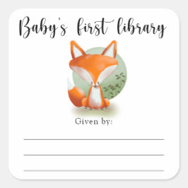 Boekplaat voor baby shower met vos, boeken voor ba vierkante sticker