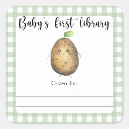 Boekplaat voor babyborrel - baby's eerste biblioth vierkante sticker