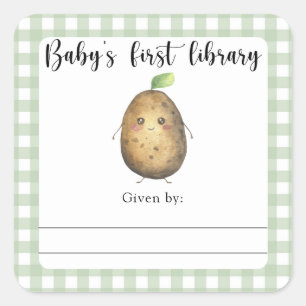 Boekplaat voor babyborrel - baby's eerste biblioth vierkante sticker