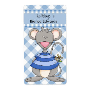 Boekplaatlabel Tiener Kinder Boek Blue Mouse Check Etiket