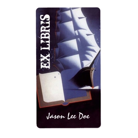 Boekplaten ex libris  piratenzeilschip etiket (Voorkant)