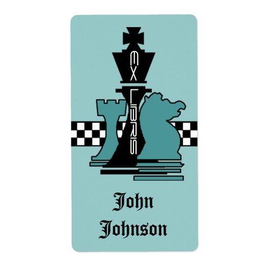 Boekplaten ex libris schaakspel stukken koning Roo Etiket (Voorkant)