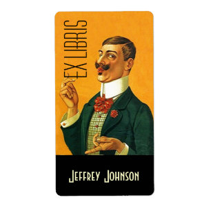 Boekplaten ex Libris Vntg Dapper Gekleed Gentleman Etiket