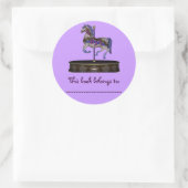 Boekslager (Paarse carrouselpaard) Ronde Sticker (Tas)