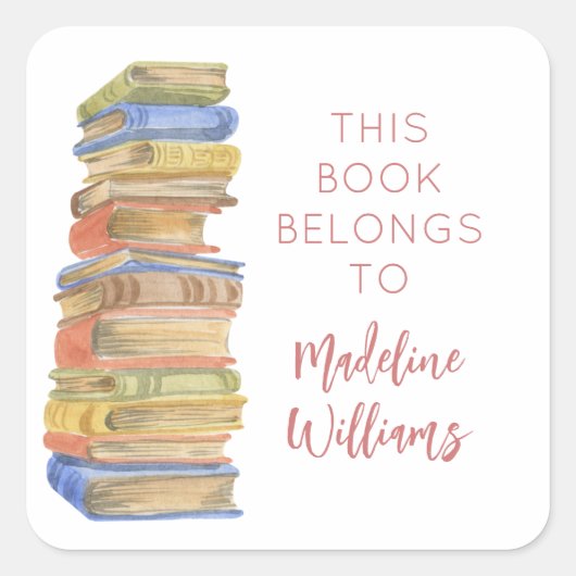 Boekstapel Dit boek behoort tot de naam van de boe Vierkante Sticker (Voorkant)