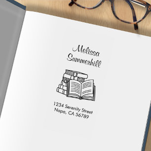 Boekstapel en open boek adresboekplaat rubberstempel