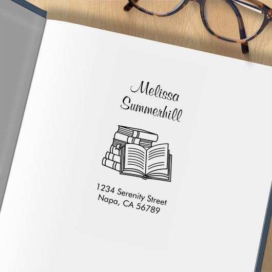 Boekstapel en open boek adresboekplaat rubberstempel