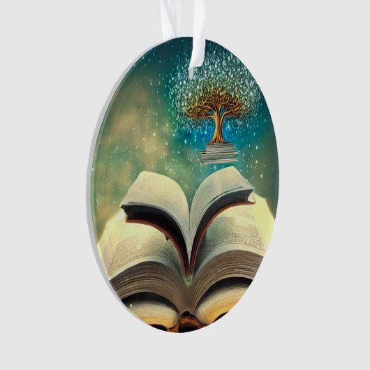 Boekstapstructuur en open boeken ornament (voorkant)