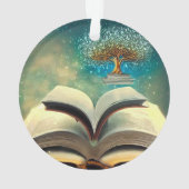 Boekstapstructuur en open boeken ornament (achterkant)