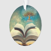 Boekstapstructuur en open boeken ornament (voorkant)