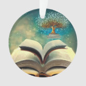 Boekstapstructuur en open boeken ornament (voorkant)