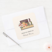 Boeksteen en bloemen Aangepaste boekplaat Vierkante Sticker (Envelop)
