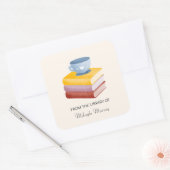 Boeksteen & Koffiebeker Gepersonaliseerde keukenpl Vierkante Sticker (Envelop)