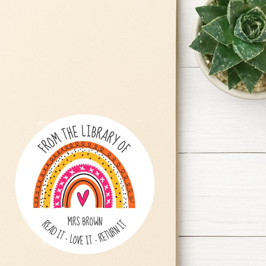 Boekstickers, aangepaste leraar regenboogstickers ronde sticker