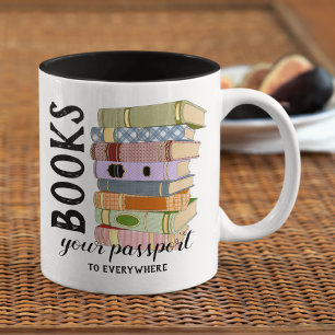 Boekt uw paspoort aan overal boekenliefhebbers tweekleurige koffiemok