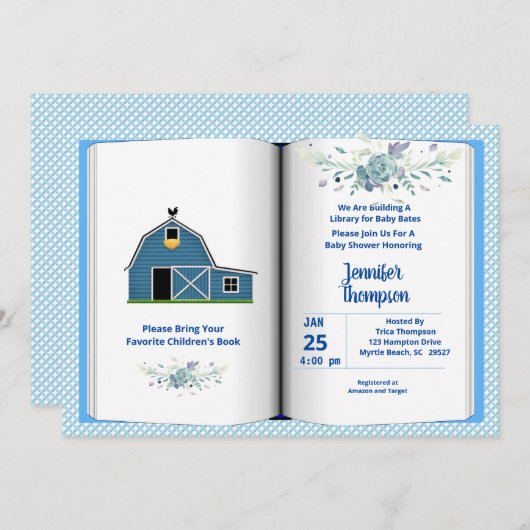 Boekthema Baby shower Uitnodiging (Boy) (Voorkant / Achterkant)