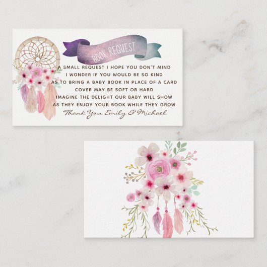 Boekverzoek baby shower uitnodigingstekst - Boho g Informatiekaartje (Voorkant / Achterkant)