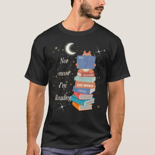 Boekvolle kattenlezing onder Moon Art T-shirt (Voorkant)