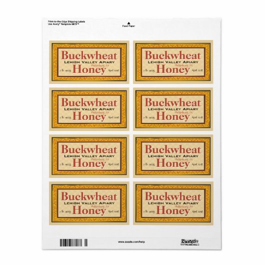 Boekweit Honey Jar Gepersonaliseerd Etiket (Full Sheet)