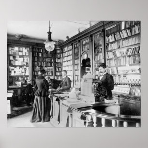 Boekwinkel, 1895. Oude foto Poster