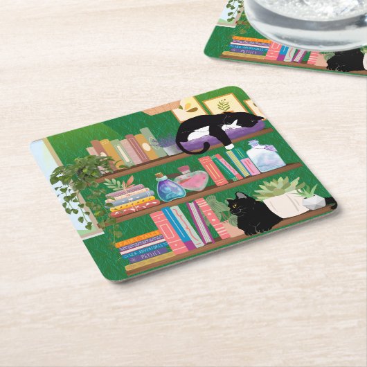 Boekwinkel katten kartonnen onderzetters (Schuin)
