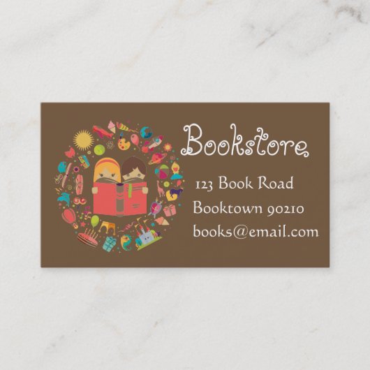 Boekwinkel, kinder boekhandel of onlineboeken visitekaartje (Voorkant)