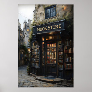 Boekwinkelprint, Antieke bibliotheekprint, Boekenl Poster