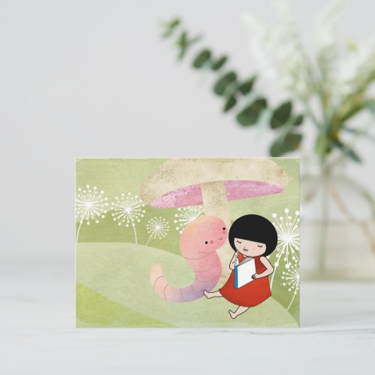 boekworm briefkaart (Staand voorkant)