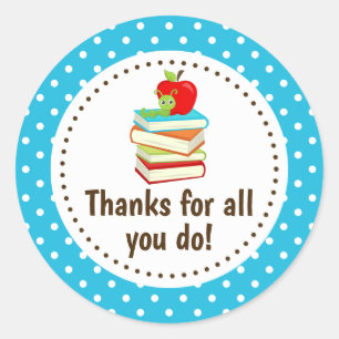 Boekworm Dank je leraar waardering blauwe spots Ronde Sticker