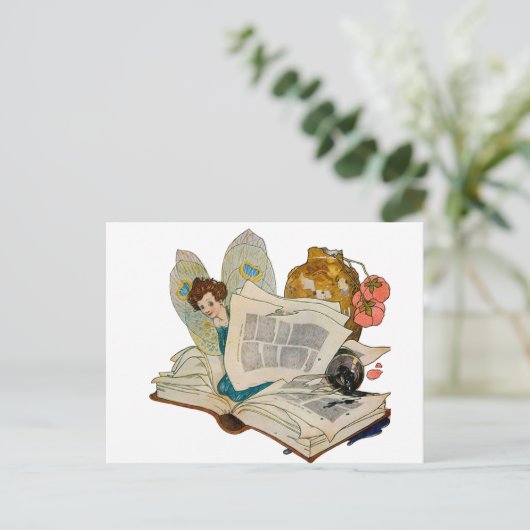 boekworm Fairy Briefkaart (Staand voorkant)