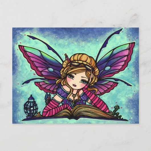 Boekworm Fairy Fantasy Art Briefkaart van Hannah L (Voorkant)