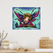 Boekworm Fairy Library Fantasy Art van Hannah Lynn Poster (Keuken)
